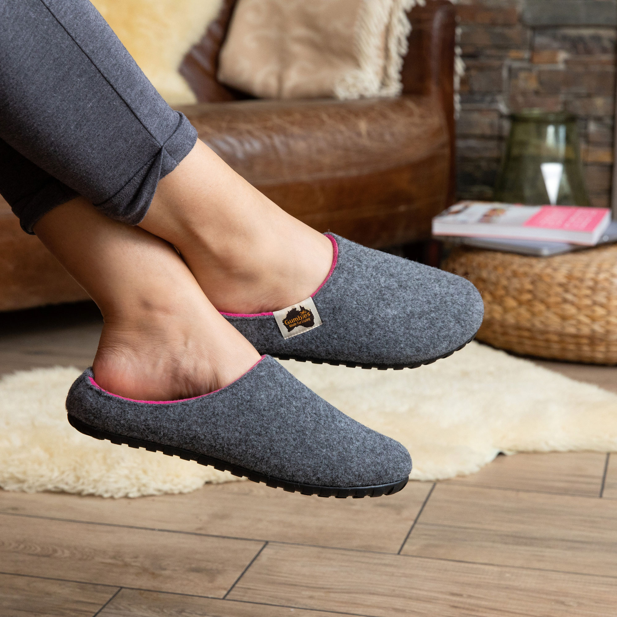GUMBIES - Outback Slipper, GREY-PINK 